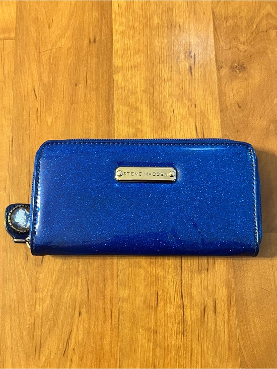 Steve Madden Handbags - Steve Madden Blue Glitter Zip-Around Wallet
